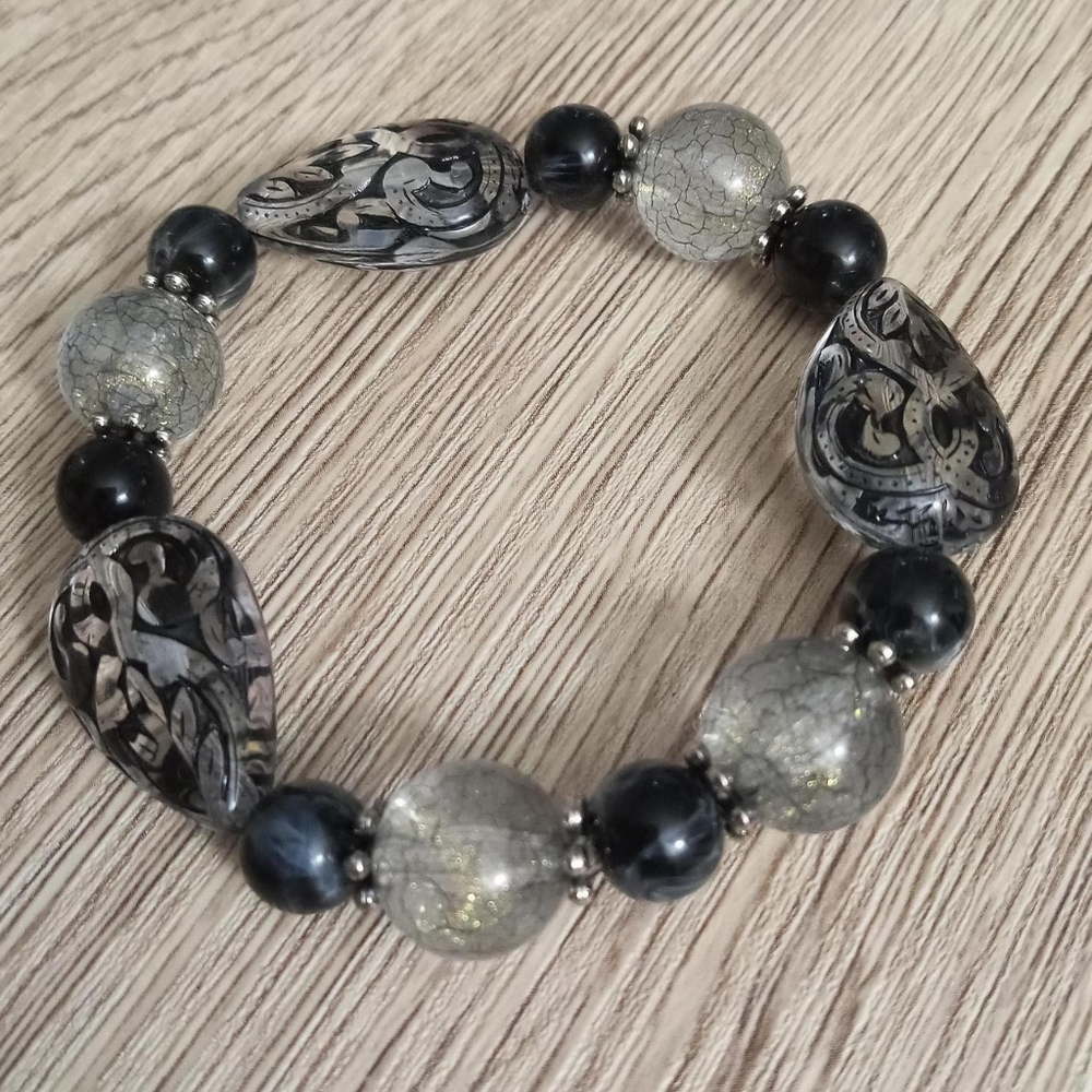hand crafted New black and silver beaded gothic statement bracelet